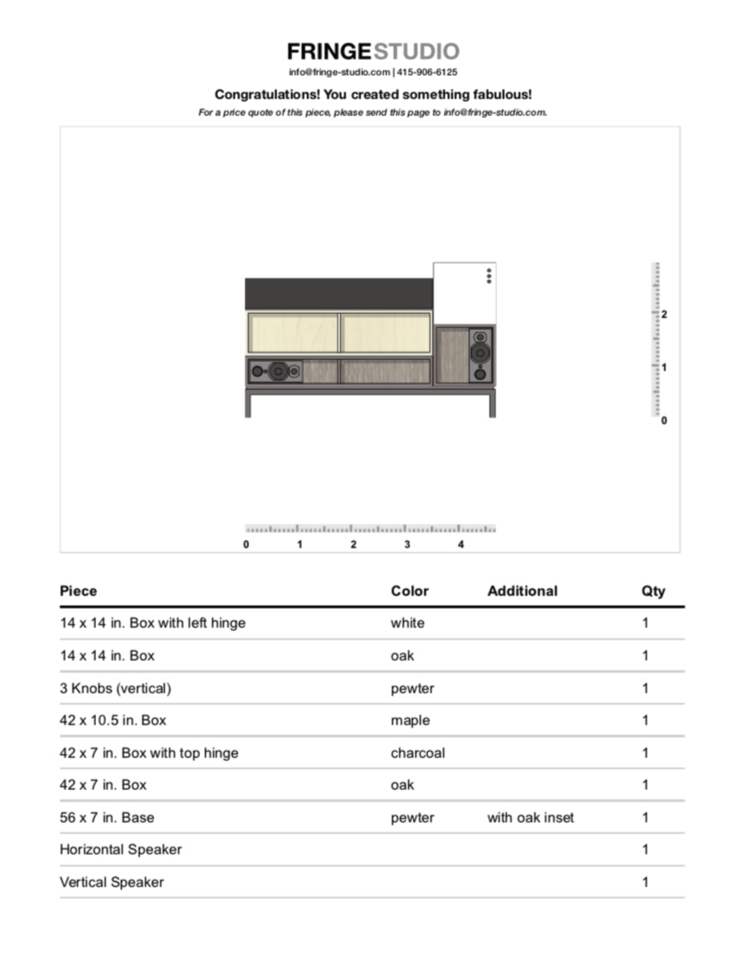 Printable build sheet generated by the application