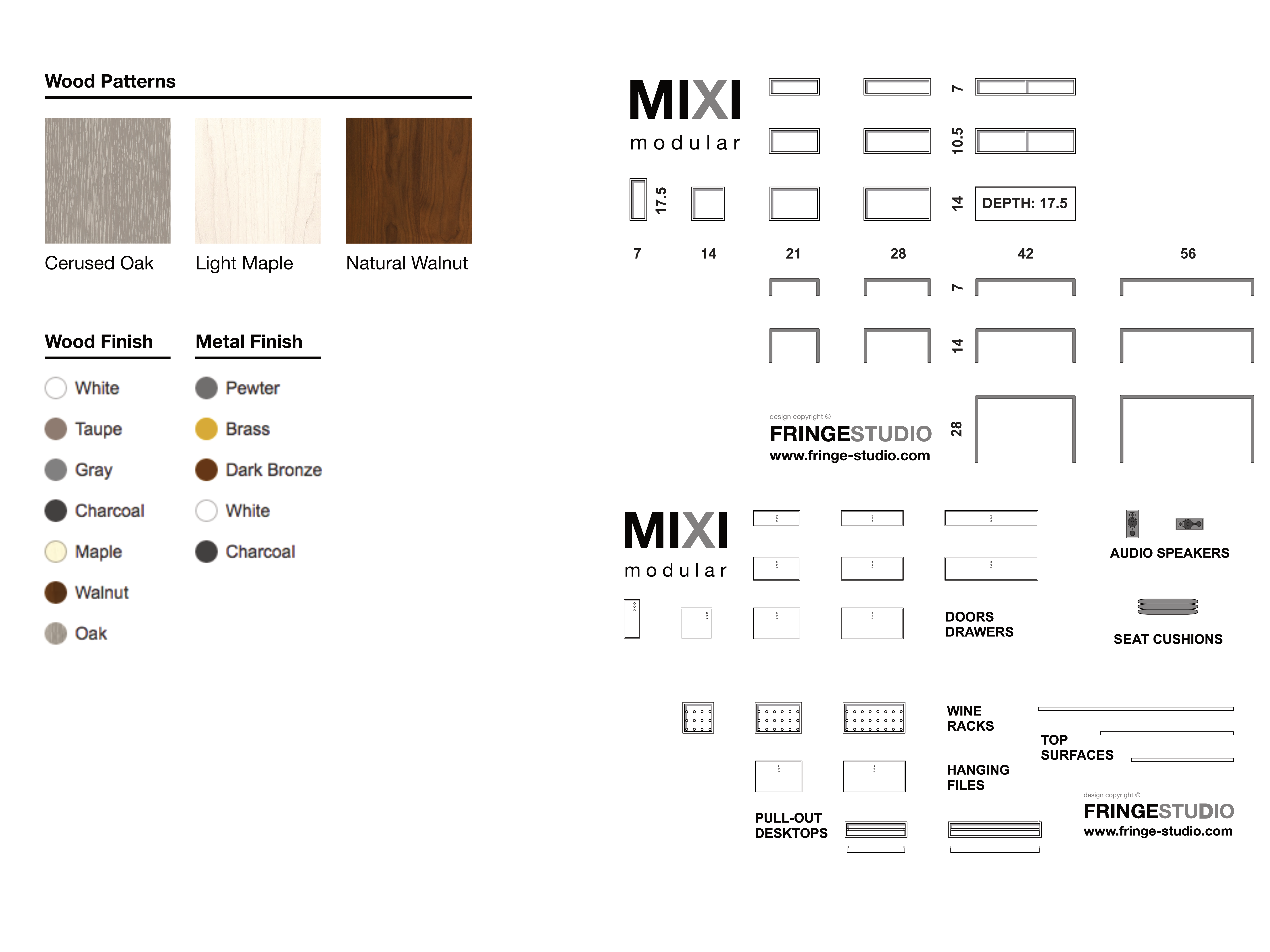 Diagram of colors, finishes and kit parts