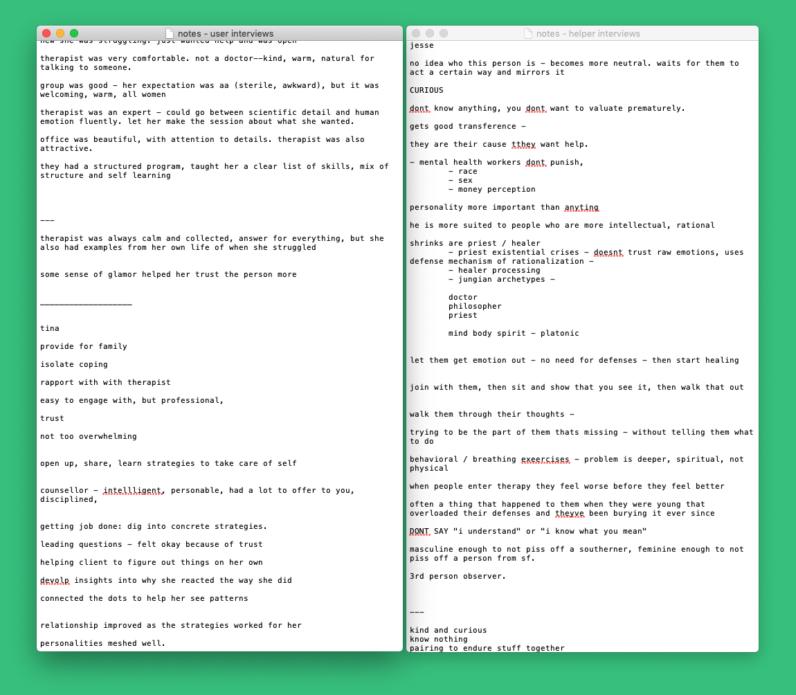 Screenshot of user interview notes