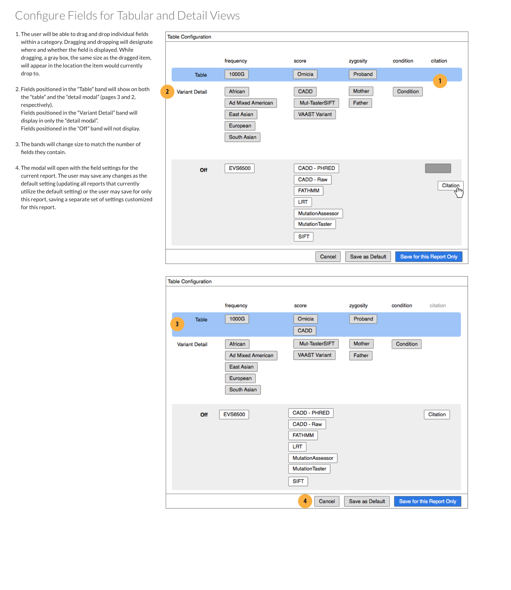 Wireframe for the configuration modal